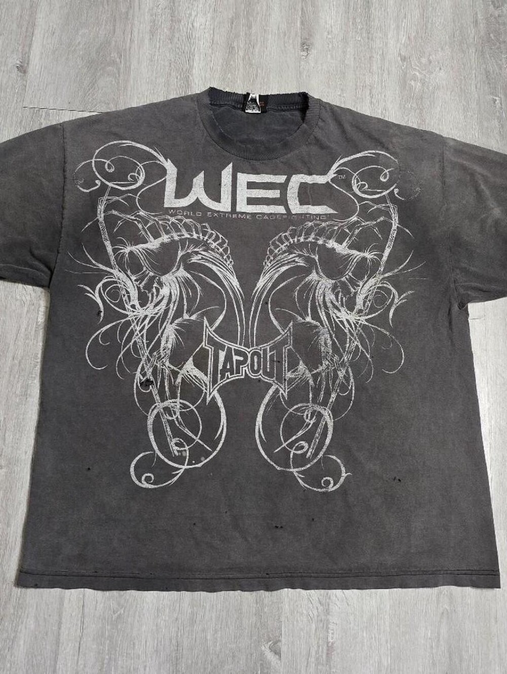 Vintage Y2K Tapout WEC World Extreme Cagefighting Gray Tee DISTRESSED Size XXL